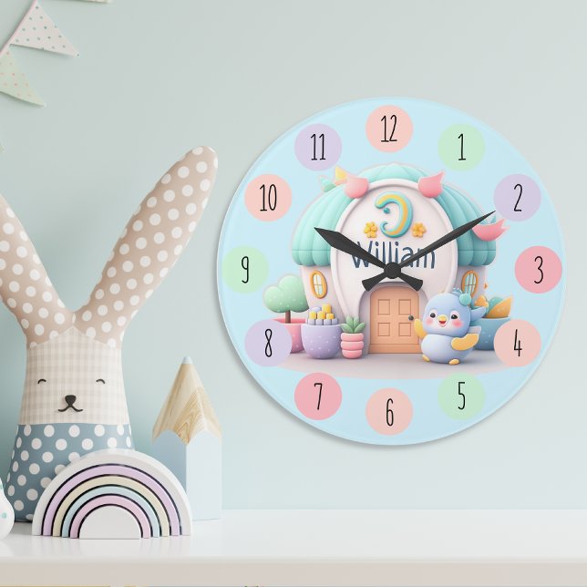 Tiny little house with little dragon and NAME boy Large Clock (Creator Uploaded)