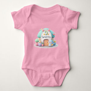 Tiny little house with little dragon and NAME girl Baby Bodysuit