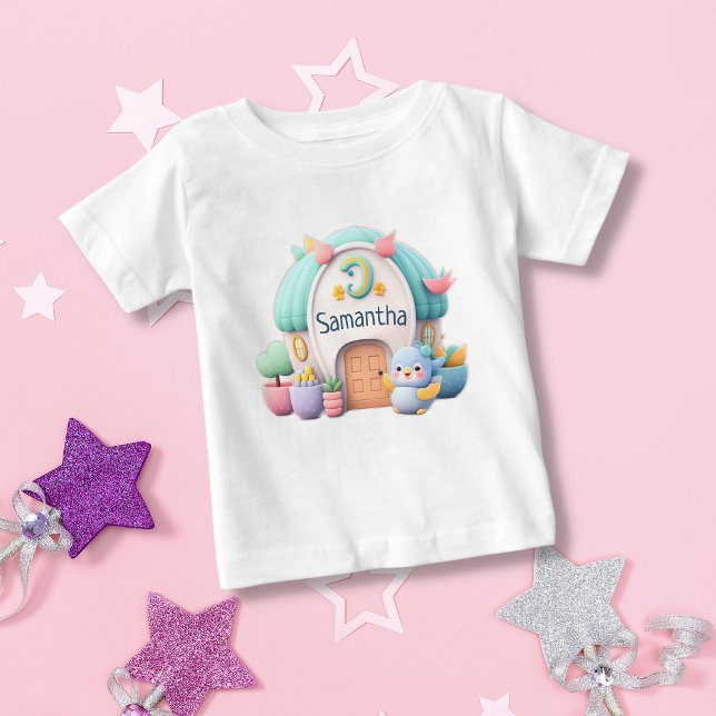 Tiny little house with little dragon and NAME girl Baby T-Shirt (Creator Uploaded)
