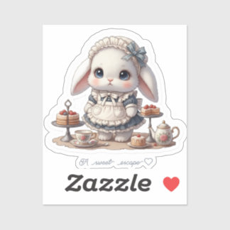 Tiny Maid Bunny - Antique Cafe Style Kawaii Art