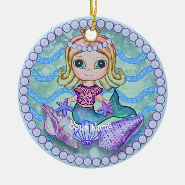 Tiny Mermaid  Ceramic Tree Decoration (Front)