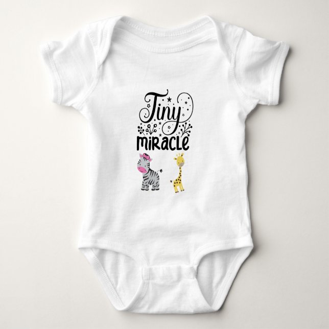 Tiny miracle quoted baby giraffe baby bodysuit  (Front)