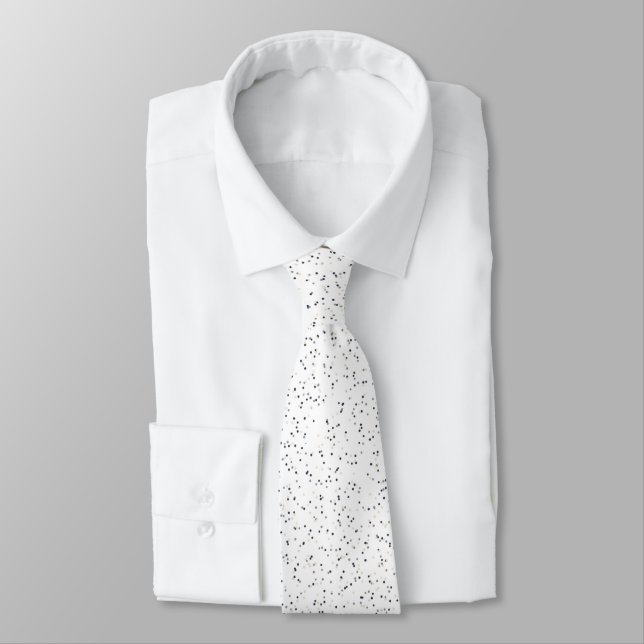 Tiny Monochrome Black, Grey & Cream Dots on White Tie (Tied)