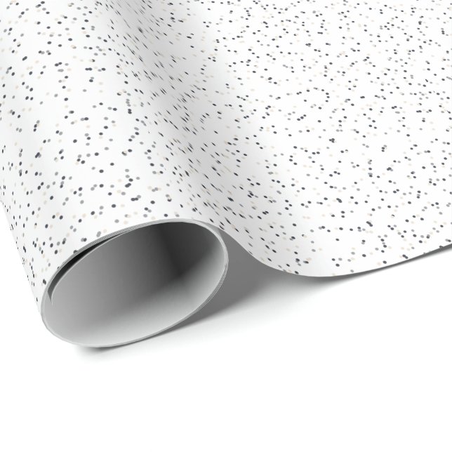 Tiny Monochrome Black, Grey & Cream Dots on White Wrapping Paper (Roll Corner)