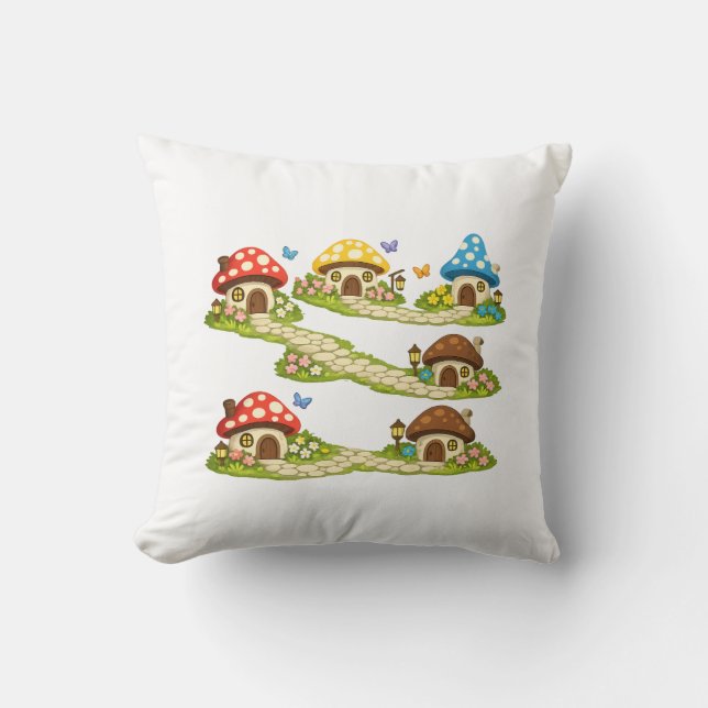 Tiny Mushroom Village Cushion (Front)