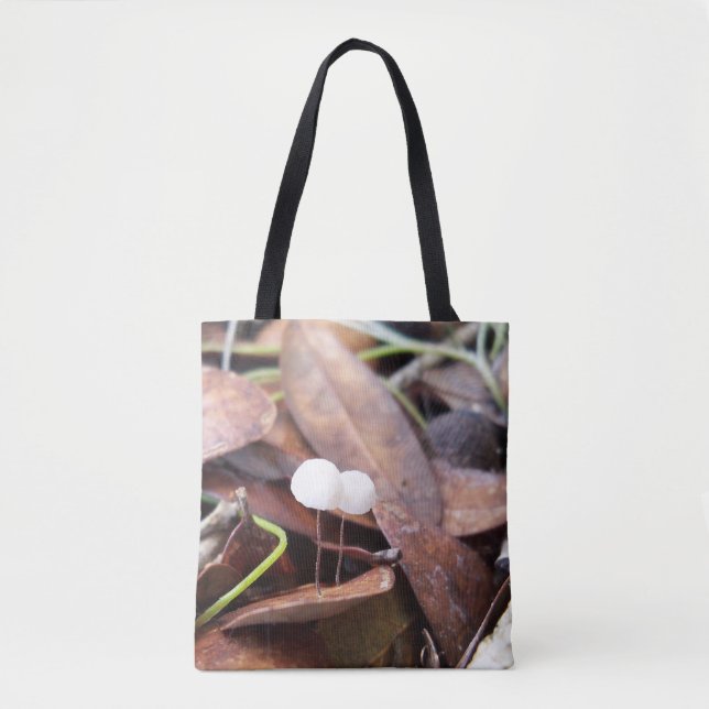 Tiny Mushrooms on an all-over printed tote Bag (Front)