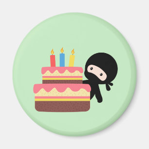Tiny Ninja Behind Birthday Cake Green Magnet