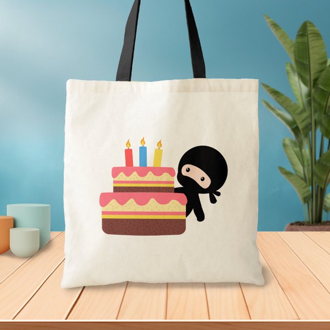 Tiny Ninja Behind Birthday Cake Tote Bag (Creator Uploaded)