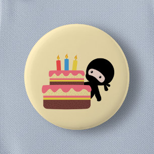 Tiny Ninja Behind Birthday Cake Yellow 6 Cm Round Badge