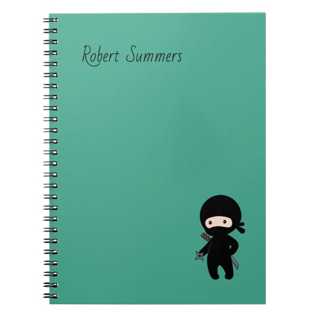 Tiny Ninja Custom Name on Dark Green Notebook (Front)