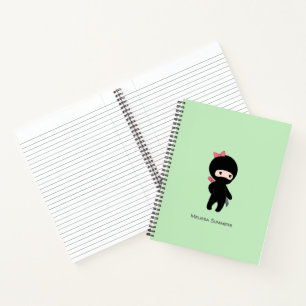 Tiny Ninja Girl Custom Name on Green Notebook