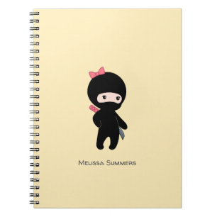 Tiny Ninja Girl Custom Name on Yellow Notebook