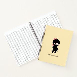 Tiny Ninja Girl Custom Name on Yellow Notebook
