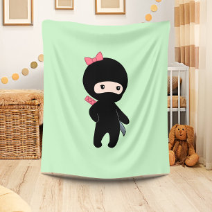 Tiny Ninja Girl On Green Fleece Blanket