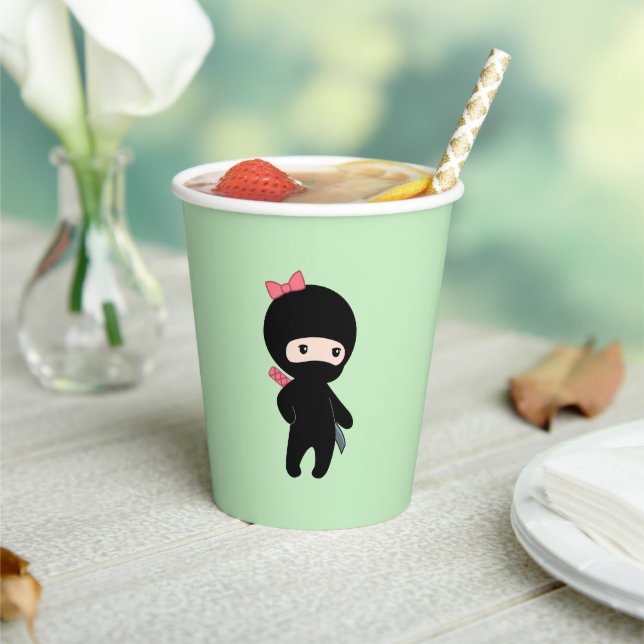 Tiny Ninja Girl on Green Paper Cups (Insitu)