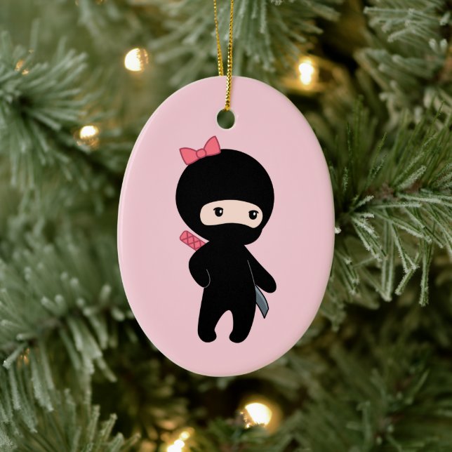 Tiny Ninja Girl on Pink Ceramic Tree Decoration (Tree)