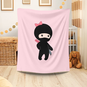 Tiny Ninja Girl On Pink Fleece Blanket