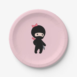 Tiny Ninja Girl on Pink Paper Plate