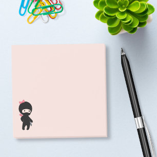 Tiny Ninja Girl on Pink Post-it Notes
