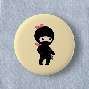 Tiny Ninja Girl on Yellow 6 Cm Round Badge