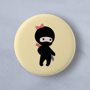 Tiny Ninja Girl on Yellow 6 Cm Round Badge