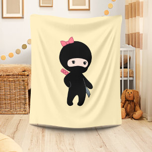 Tiny Ninja Girl On Yellow Fleece Blanket