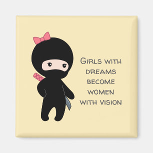 Tiny Ninja Girl Quote on Yellow Magnet