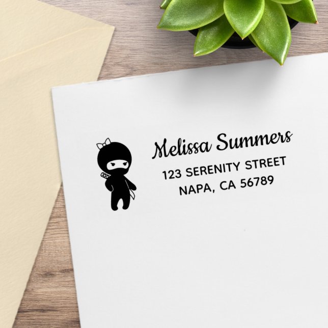 Tiny Ninja Girl Return Address Rubber Stamp (Creator Uploaded)