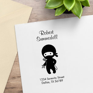 Tiny Ninja Holding Throwing Star Address Rubber Stamp