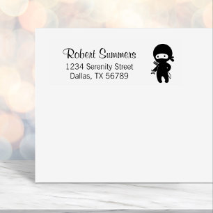 Tiny Ninja Holding Throwing Star Address Self-inking Stamp