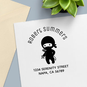 Tiny Ninja Holding Throwing Star Arch Address Self-inking Stamp