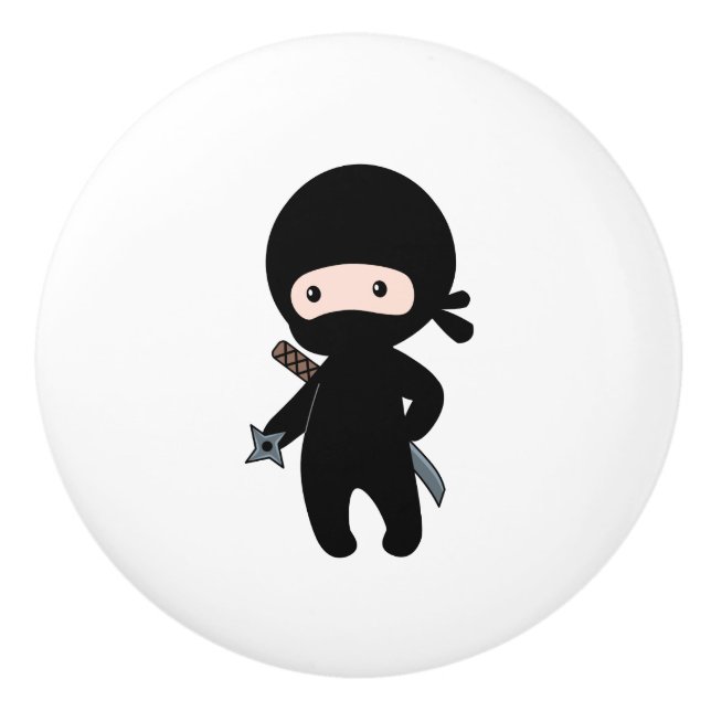 Tiny Ninja Holding Throwing Star Ceramic Knob (Front)