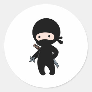 Tiny Ninja Holding Throwing Star Classic Round Sticker