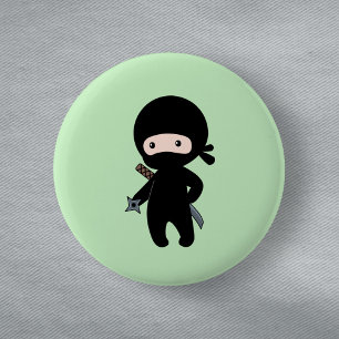 Tiny Ninja Holding Throwing Star on Green 6 Cm Round Badge