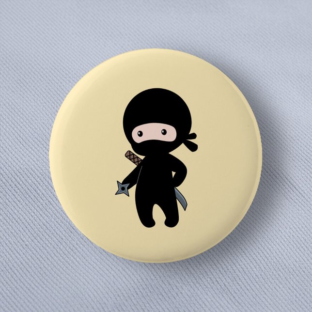 Tiny Ninja Holding Throwing Star on Yellow 6 Cm Round Badge (Creator Uploaded)