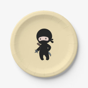 Tiny Ninja Holding Throwing Star on Yellow Paper Plate