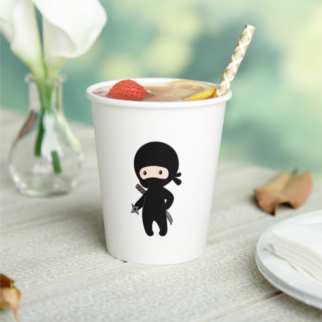 Tiny Ninja Holding Throwing Star Paper Cups (Insitu)