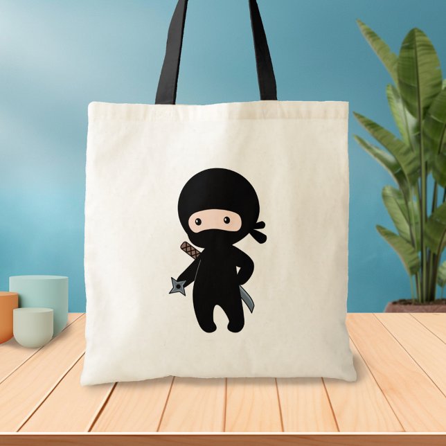 Tiny Ninja Holding Throwing Star Tote Bag (Creator Uploaded)
