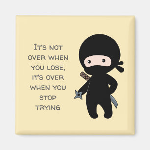 Tiny Ninja Holding Throwing Star Yellow Quote Magnet