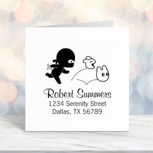 Tiny Ninja Hunting Dustbunnies Address Self-inking Stamp