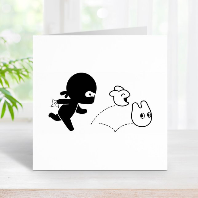 Tiny Ninja Hunting Dustbunnies Rubber Stamp (Creator Uploaded)