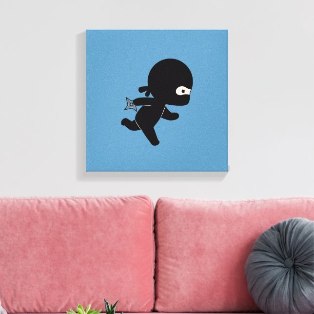 Tiny Ninja Running on Blue Canvas Print (Insitu(LivingRoom))