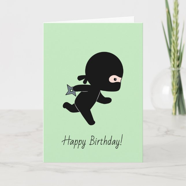 Tiny Ninja Running on Green Birthday Card (Front)