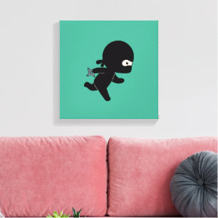 Tiny Ninja Running on Green Canvas Print