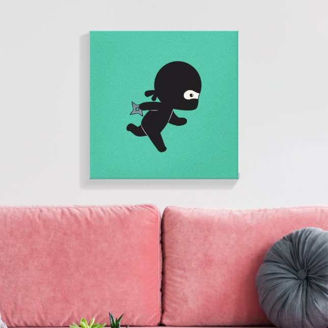 Tiny Ninja Running on Green Canvas Print (Insitu(LivingRoom))