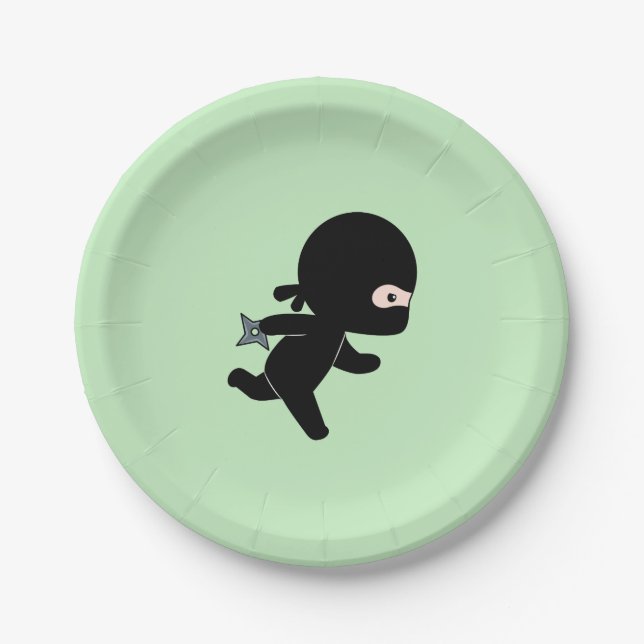Tiny Ninja Running on Green Paper Plate (Front)