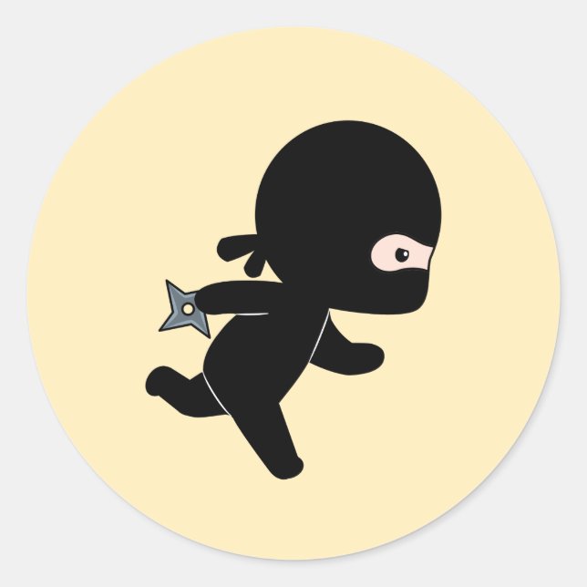 Tiny Ninja Running on Yellow Classic Round Sticker (Front)