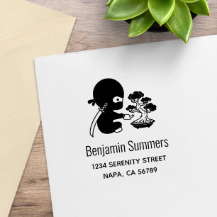 Tiny Ninja Watering Bonsai Tree Address Rubber Stamp