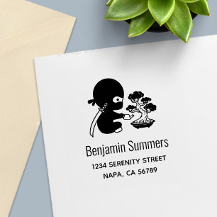 Tiny Ninja Watering Bonsai Tree Address Self-inking Stamp