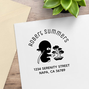 Tiny Ninja Watering Bonsai Tree Arch Address Rubber Stamp